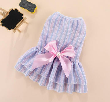 Vertical striped butterfly skirt pet cat dog spring and summer thin section Fadou Corgi Teddy Bomei Bichon clothes spring