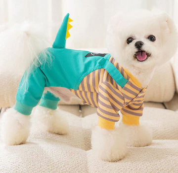 Autumn and winter thin striped dinosaur puppy dog striped four-legged overalls