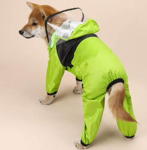 Dog four-legged transparent PU waterproof clothes pet all-inclusive hooded raincoat