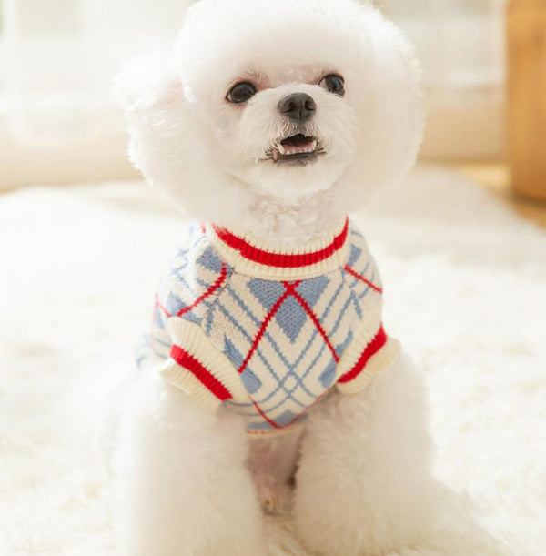 Autumn and winter fresh flower jacquard knitted cardigan puppy dog two-legged sweater