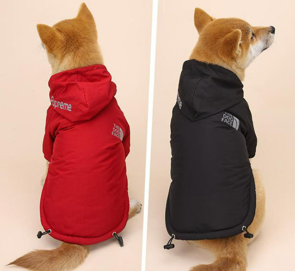 vêtements pour chiens d'automne et d'hiver plus veste épaississante en velours imperméable à capuche à deux jambes manteau en coton à rayures réfléchissantes