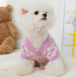 Autumn and winter fresh flower jacquard knitted cardigan puppy dog two-legged sweater