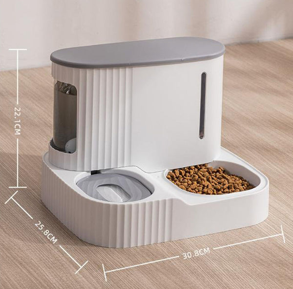 Dual-use automatic feeder and drinker for pets, cats and dogs