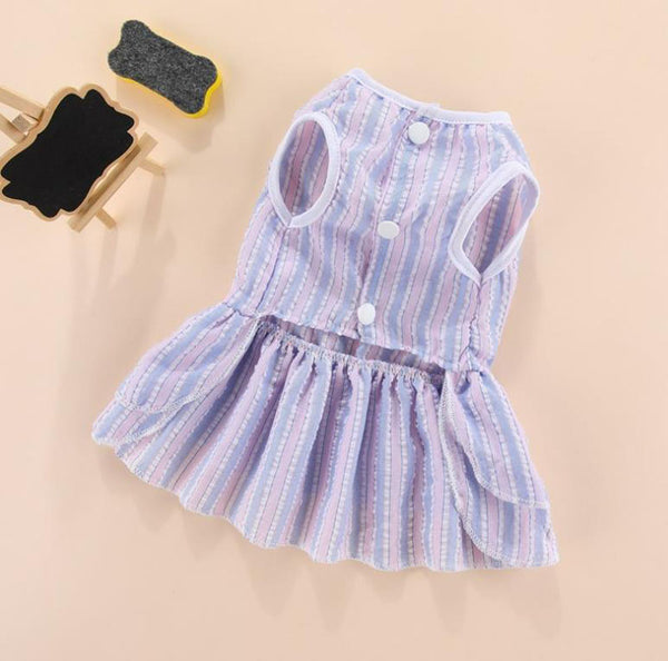 Vertical striped butterfly skirt pet cat dog spring and summer thin section Fadou Corgi Teddy Bomei Bichon clothes spring