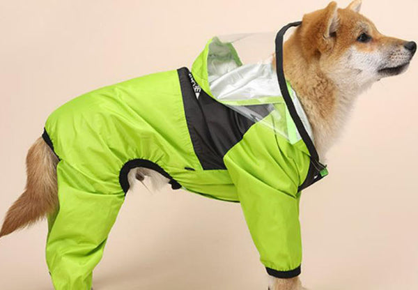 Dog four-legged transparent PU waterproof clothes pet all-inclusive hooded raincoat