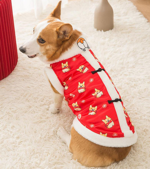 Ropa de abrigo de Año Nuevo para perros Corgi en otoño e invierno