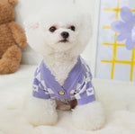 Autumn and winter fresh flower jacquard knitted cardigan puppy dog two-legged sweater