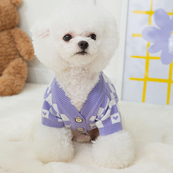 Autumn and winter fresh flower jacquard knitted cardigan puppy dog two-legged sweater