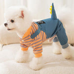 Autumn and winter thin striped dinosaur puppy dog striped four-legged overalls