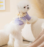 Autumn and winter fresh flower jacquard knitted cardigan puppy dog two-legged sweater