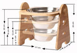 Cuenco doble para mascotas de acero inoxidable con estructura de bambú ajustable y protector de cuello oblicuo para perros medianos y grandes