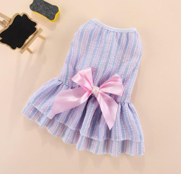 Vertical striped butterfly skirt pet cat dog spring and summer thin section Fadou Corgi Teddy Bomei Bichon clothes spring