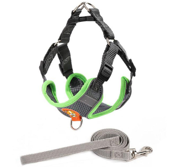 Reflective breathable leash for pet chest harness