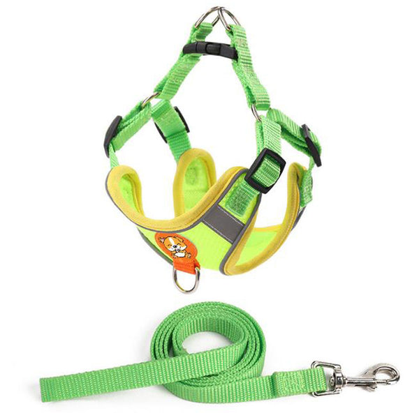 Reflective breathable leash for pet chest harness