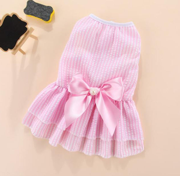 Vertical striped butterfly skirt pet cat dog spring and summer thin section Fadou Corgi Teddy Bomei Bichon clothes spring