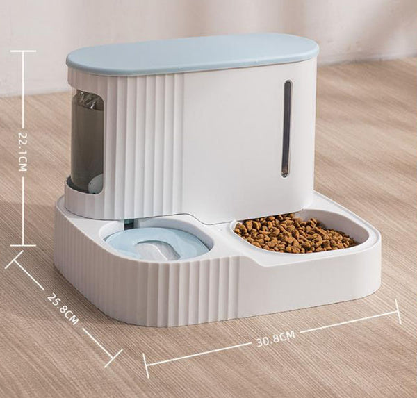 Dual-use automatic feeder and drinker for pets, cats and dogs